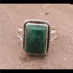 • 925 Sterling Solid Boho Carved Silver Ring Malachite •